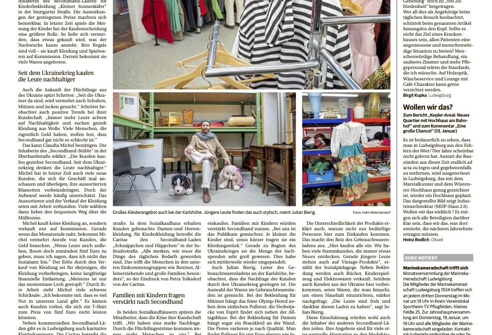 Bericht über den Gebrauchtwarenladen der Karlshöhe in der LKZ