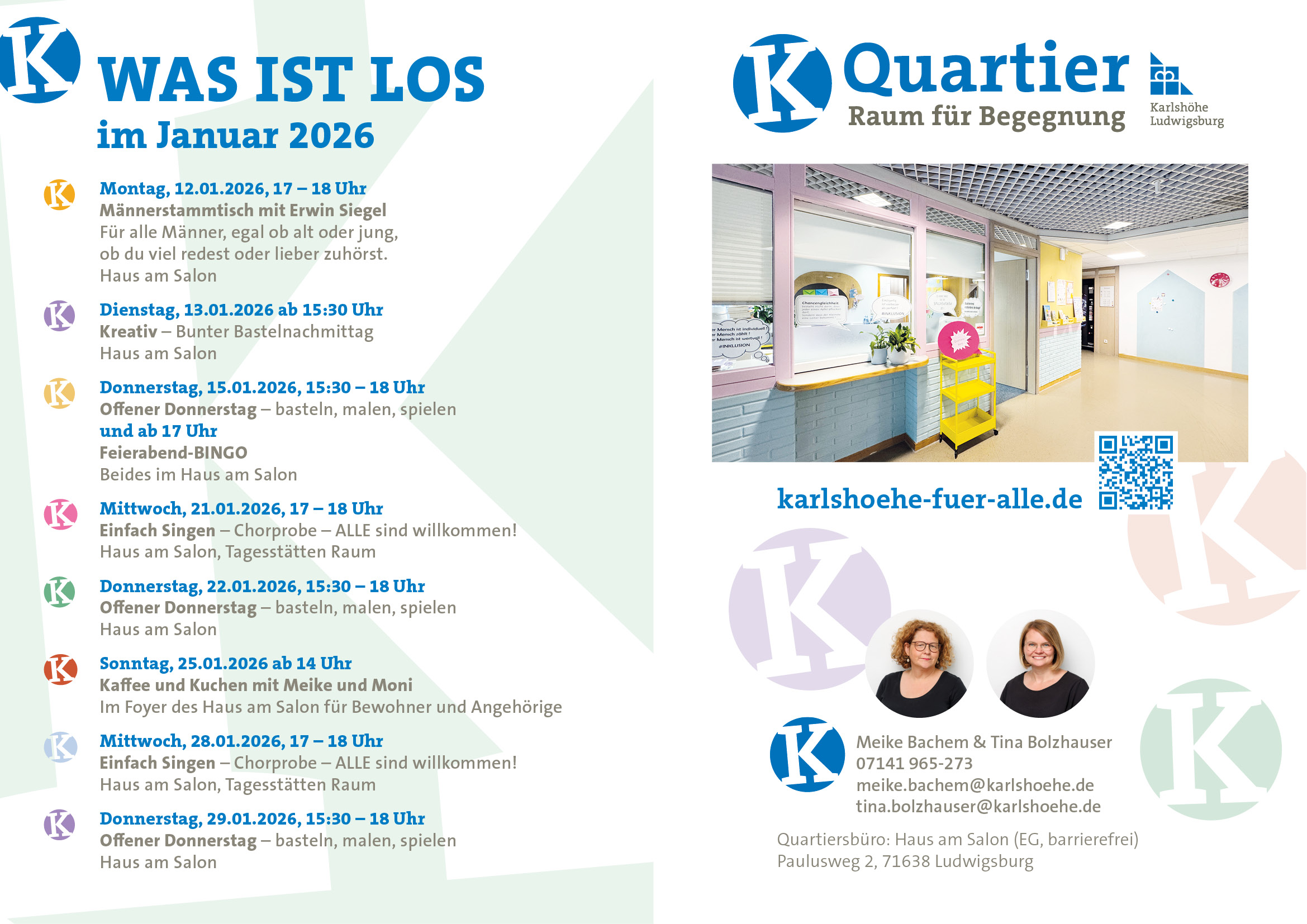 Ein Plakat mit Osterhasen aus Stoff, das den Ostermarkt im Lädle im Höfle der Karlshöhe bewirbt. 