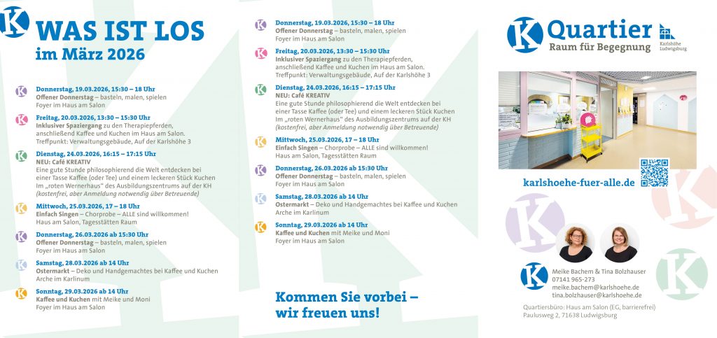 KH_2026_UE_03_K-Quartier_Termine_3_2026_Newsletter_A5_V01 Das Bild zeigt den aktuellen Newsletter von K-Quartier mit aktuellen Daten.