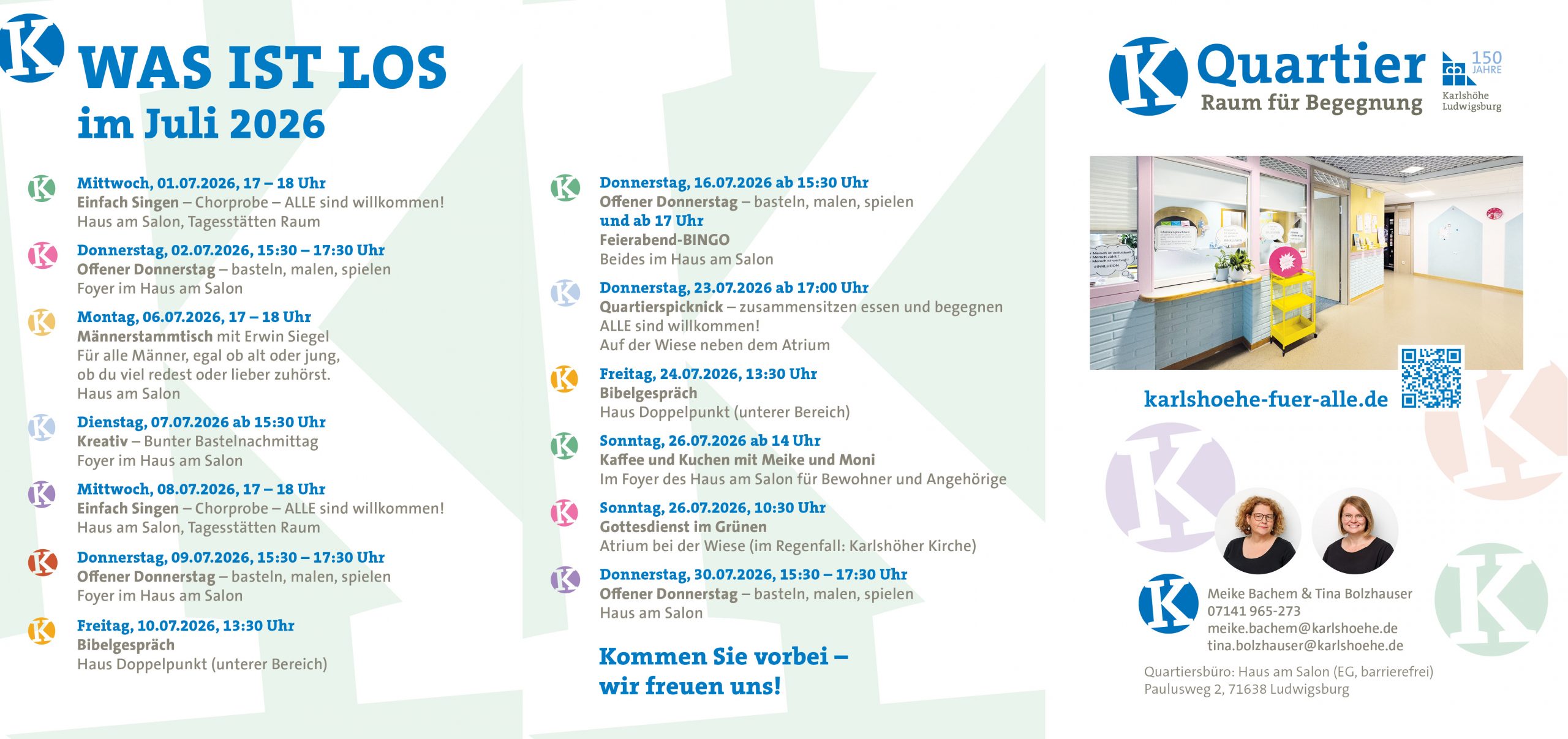 Das Bild zeigt den aktuellen Newsletter von K-Quartier mit aktuellen Daten.