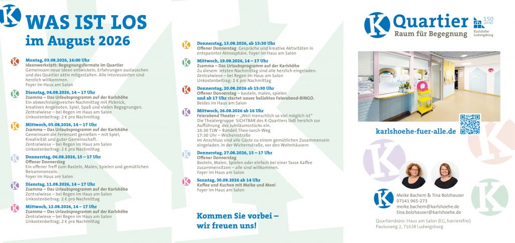 KH_2025_UE_03_K-Quartier_Termine_8_2026_Newsletter_A5_V01 Das Bild zeigt den aktuellen Newsletter von K-Quartier mit aktuellen Daten.