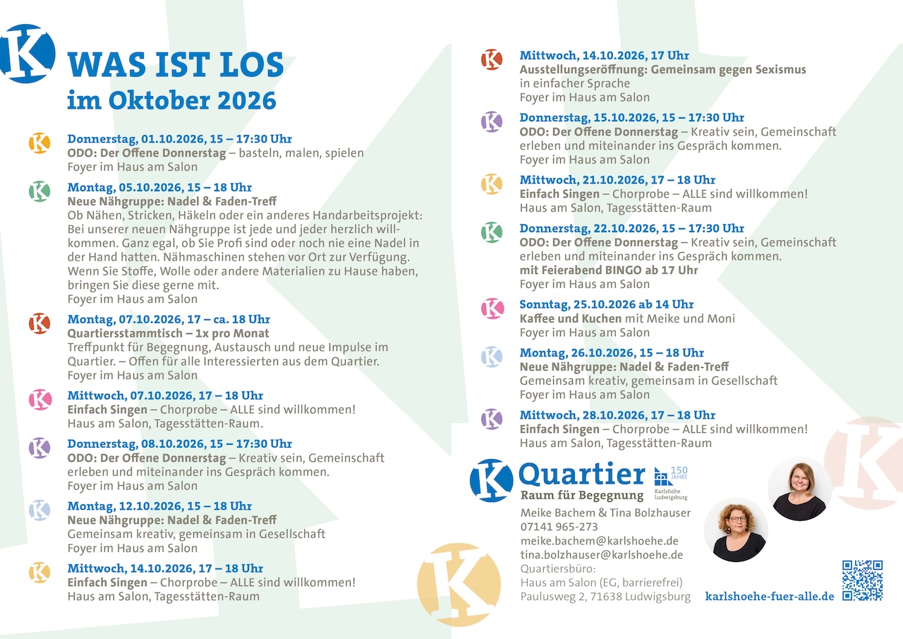 KH_2025_UE_03_K-Quartier_Termine_10_2026_Flyer_A5_Newsletter Das Bild zeigt den aktuellen Newsletter von K-Quartier mit aktuellen Daten.